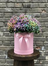 Цветочная композиция из Гипсофила и Розы в шляпной коробке в Тогучине