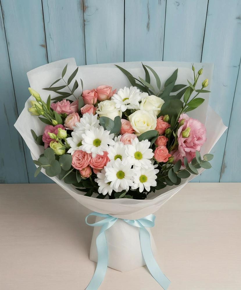 Букет цветов из: Розы, Лизиантусы и Хризантемы в Тогучине