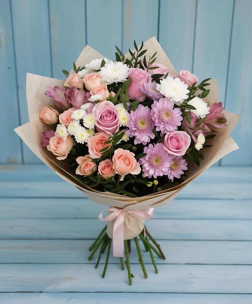 Букет цветов из: Хризантемы, Розы и Альстромерии в Тогучине
