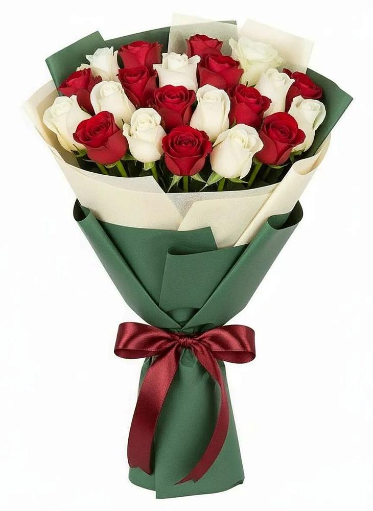 Букет Микс из красных и белых роз в Тогучине