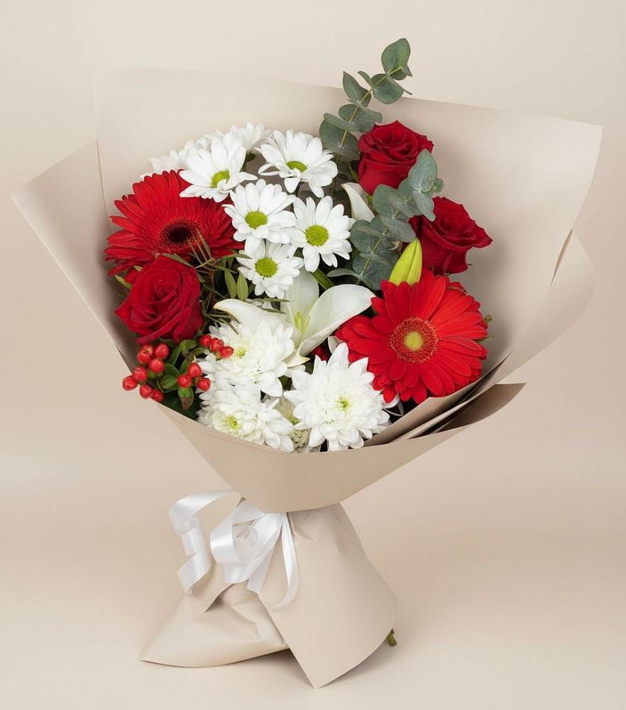 Букет цветов из: Розы, Хризантемы, Герберы и Лилии в Тогучине