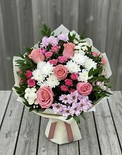 Букет цветов из:  Альстромерии, Гвоздики, Розы и Хризантемы в Тогучине