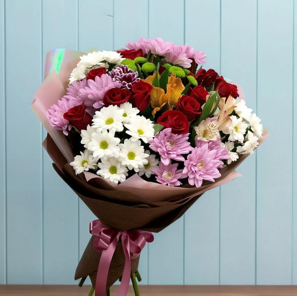 Букет цветов из: Розы, Хризантемы и Альстромерии в Тогучине