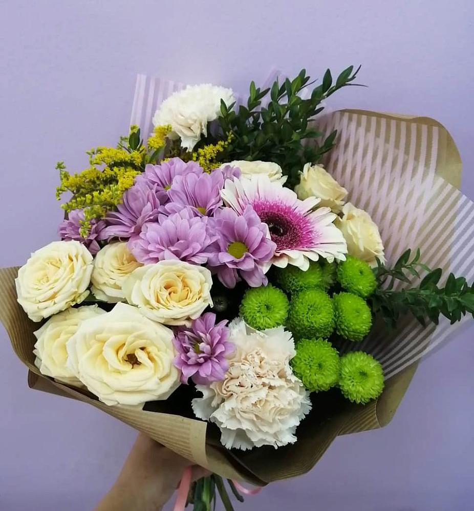 Букет цветов из: Хризантемы, Розы, Гвоздики и Герберы в Тогучине