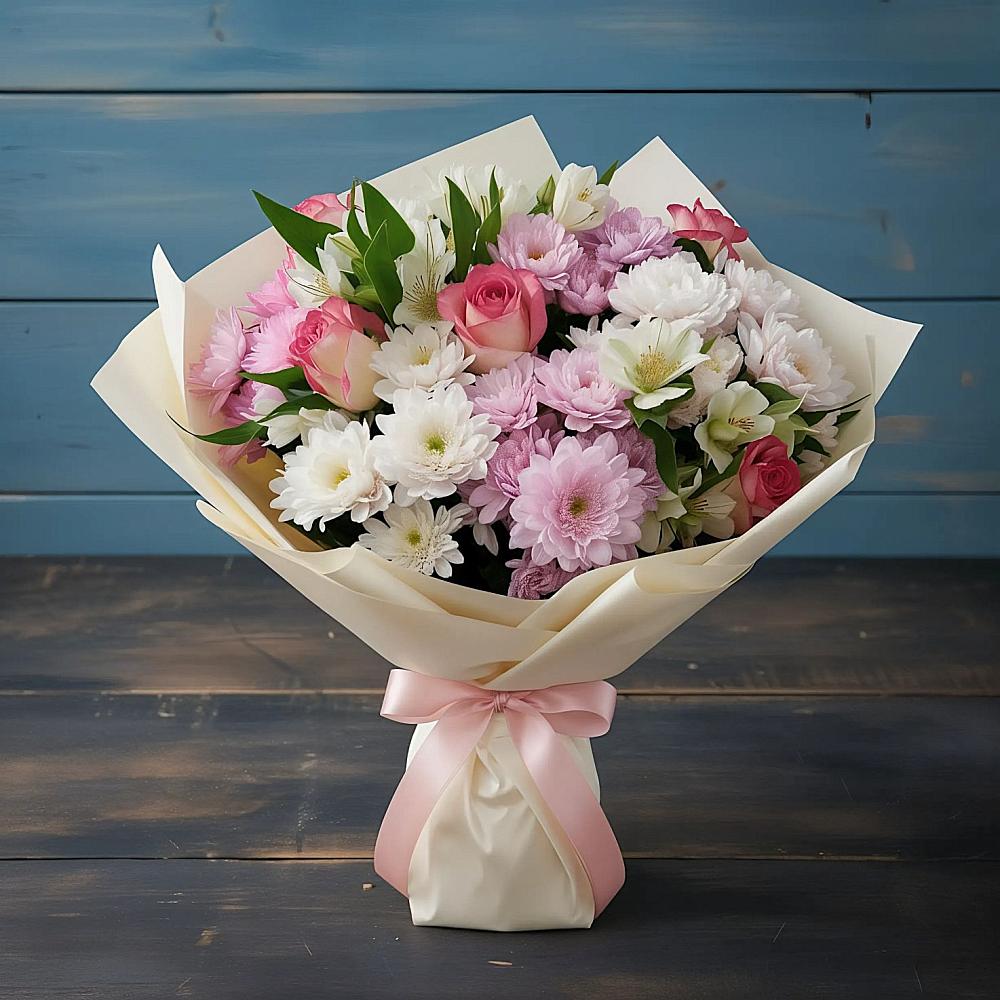 Букет цветов из: Хризантемы, Альстромерии и Розы в Тогучине